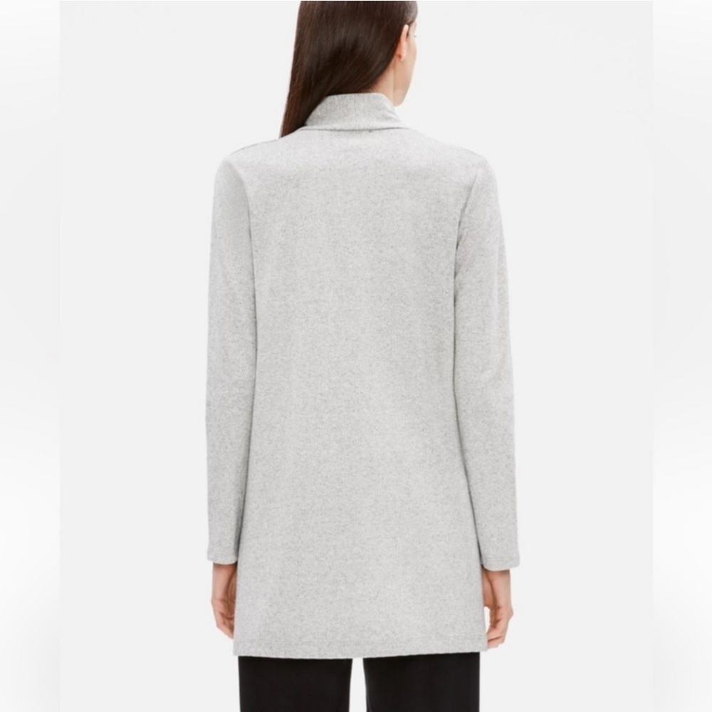 Eileen Fisher Herringbone Organic Cotton Longline Open Front Jacket Cardigan L - Picture 2 of 13